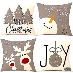 Festive Christmas Pillow Covers Set - Gray and White